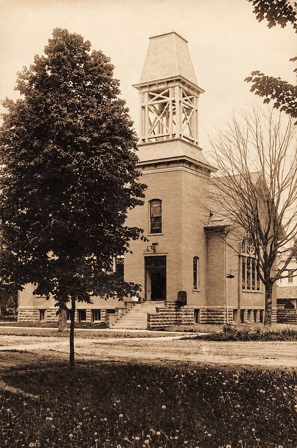 Historic sepia photograph of the earlier church