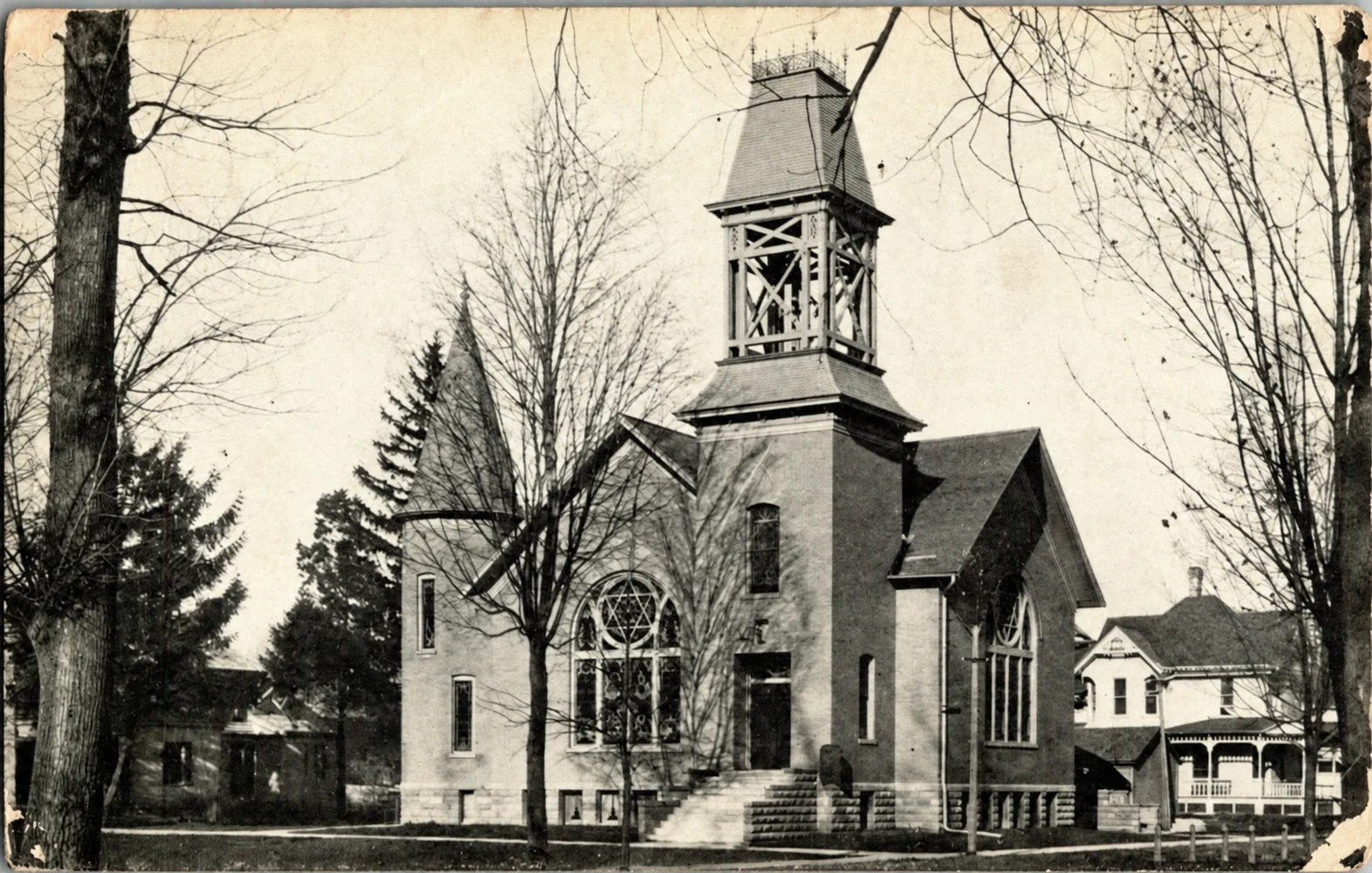 Historic postcard view of the earlier church